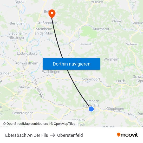 Ebersbach An Der Fils to Oberstenfeld map
