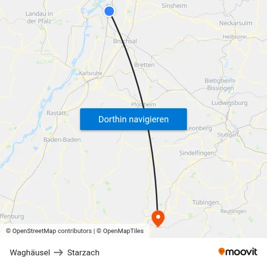 Waghäusel to Starzach map