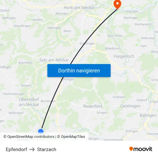 Epfendorf to Starzach map