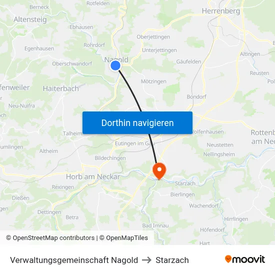 Verwaltungsgemeinschaft Nagold to Starzach map