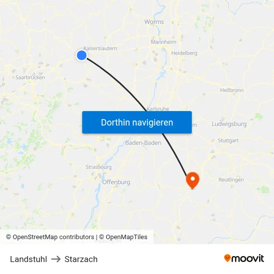 Landstuhl to Starzach map
