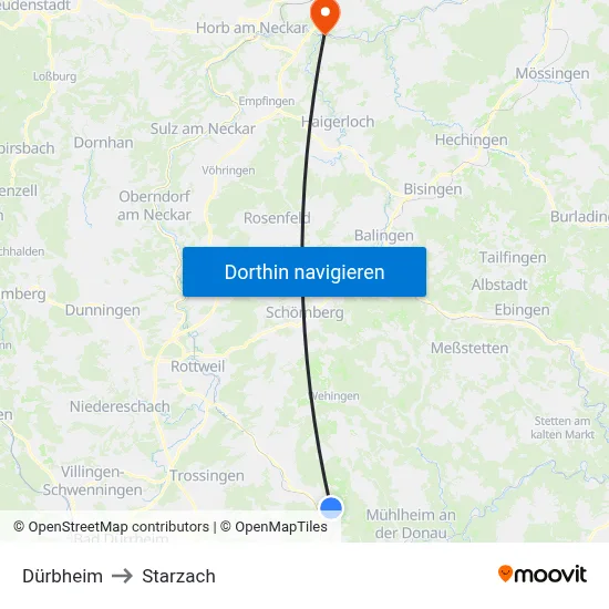Dürbheim to Starzach map