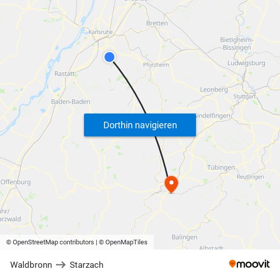 Waldbronn to Starzach map