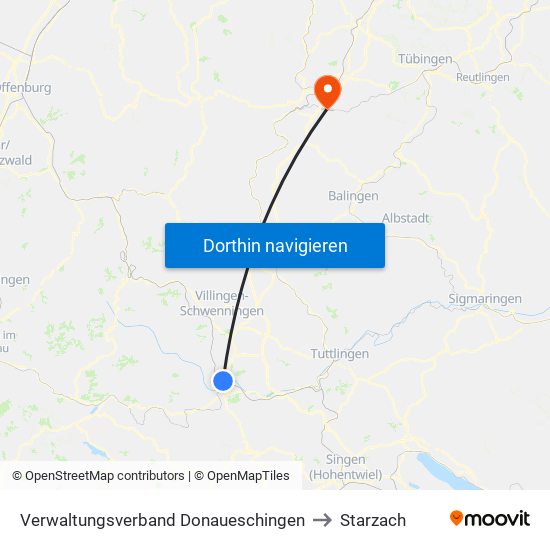 Verwaltungsverband Donaueschingen to Starzach map