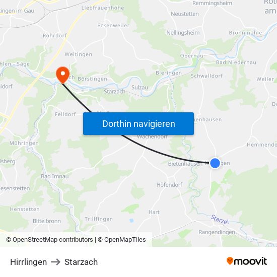 Hirrlingen to Starzach map