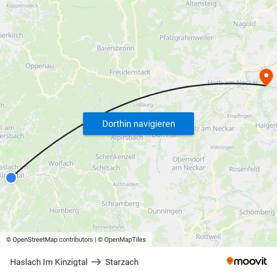 Haslach Im Kinzigtal to Starzach map