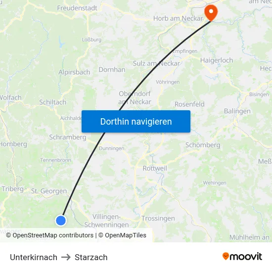 Unterkirnach to Starzach map