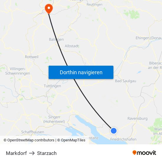 Markdorf to Starzach map