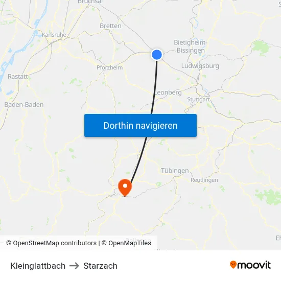 Kleinglattbach to Starzach map