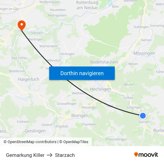 Gemarkung Killer to Starzach map