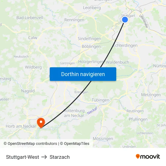 Stuttgart-West to Starzach map