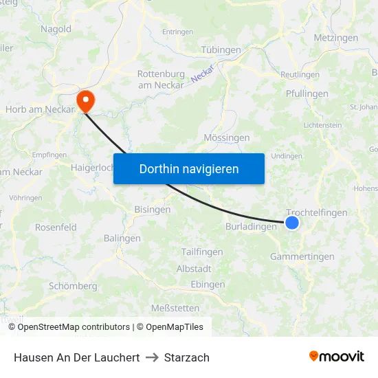 Hausen An Der Lauchert to Starzach map