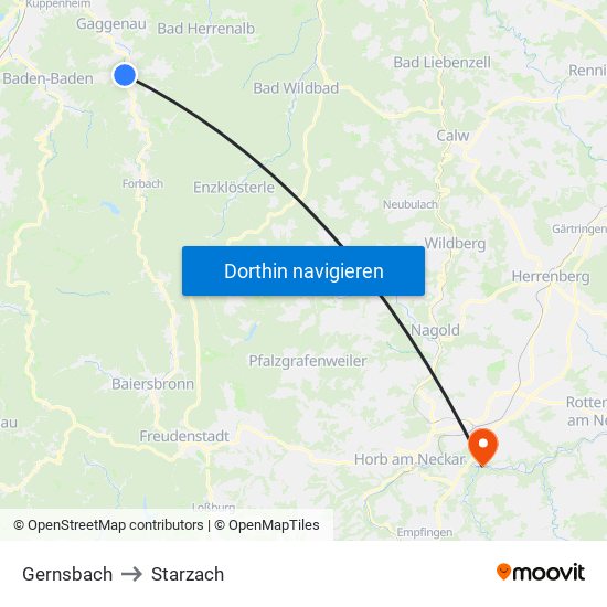 Gernsbach to Starzach map