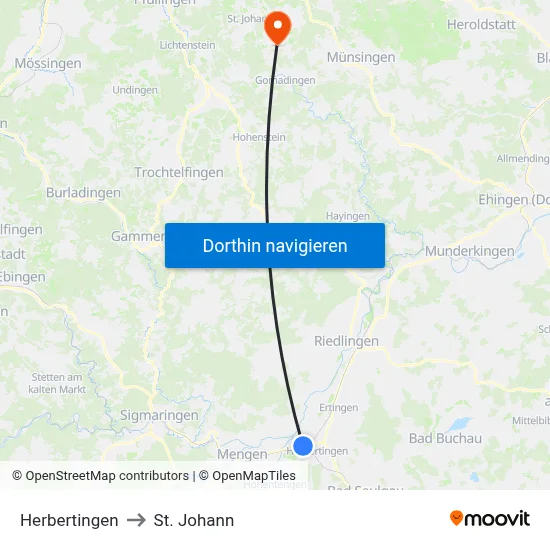 Herbertingen to St. Johann map