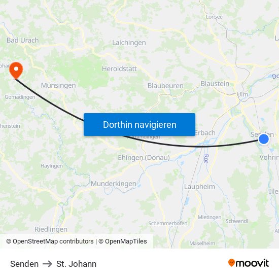 Senden to St. Johann map