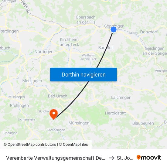 Vereinbarte Verwaltungsgemeinschaft Der Stadt Göppingen to St. Johann map