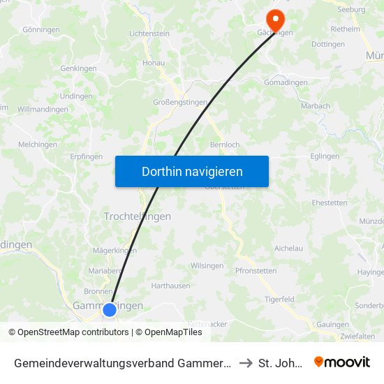 Gemeindeverwaltungsverband Gammertingen to St. Johann map