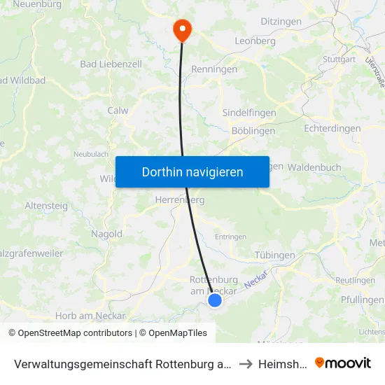 Verwaltungsgemeinschaft Rottenburg am Neckar to Heimsheim map
