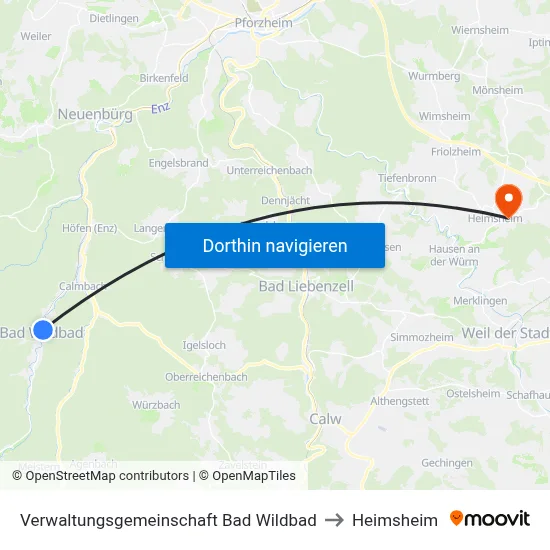 Verwaltungsgemeinschaft Bad Wildbad to Heimsheim map