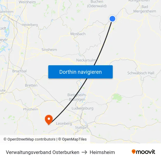 Verwaltungsverband Osterburken to Heimsheim map
