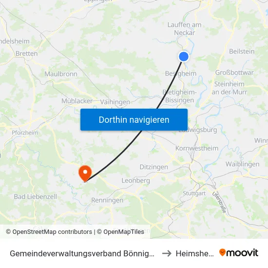 Gemeindeverwaltungsverband Bönnigheim to Heimsheim map