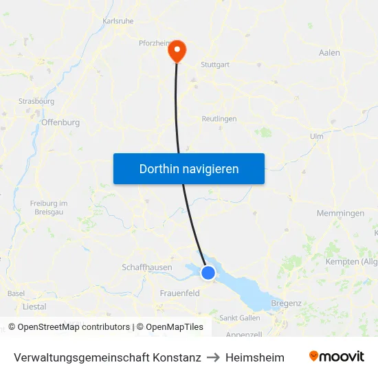 Verwaltungsgemeinschaft Konstanz to Heimsheim map