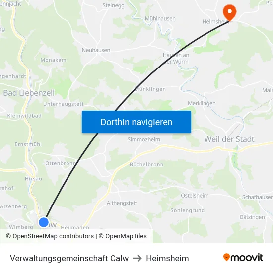 Verwaltungsgemeinschaft Calw to Heimsheim map
