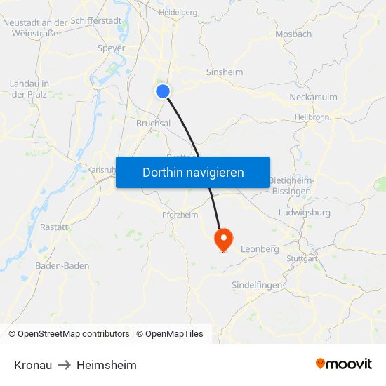 Kronau to Heimsheim map