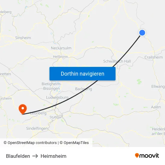 Blaufelden to Heimsheim map