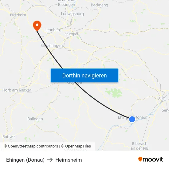 Ehingen (Donau) to Heimsheim map