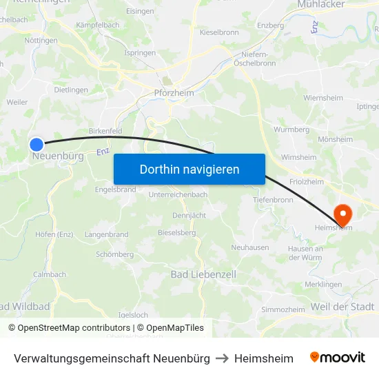 Verwaltungsgemeinschaft Neuenbürg to Heimsheim map