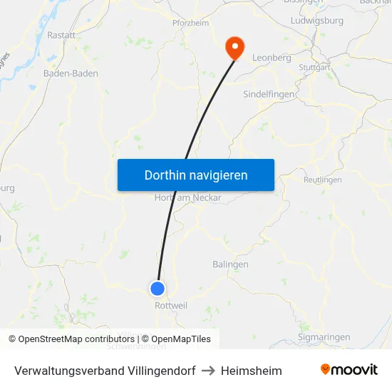 Verwaltungsverband Villingendorf to Heimsheim map