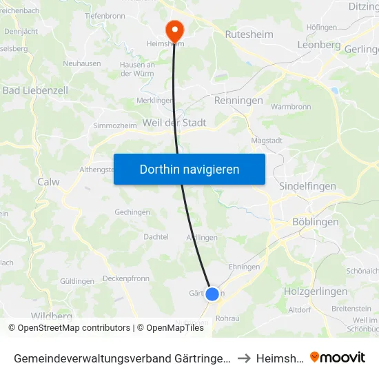 Gemeindeverwaltungsverband Gärtringen/Ehningen to Heimsheim map