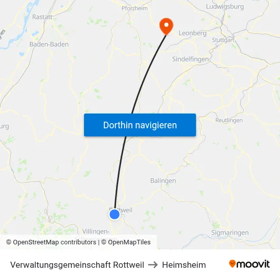 Verwaltungsgemeinschaft Rottweil to Heimsheim map