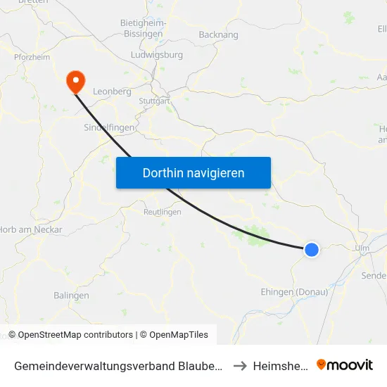 Gemeindeverwaltungsverband Blaubeuren to Heimsheim map