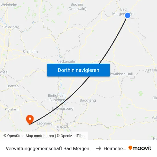 Verwaltungsgemeinschaft Bad Mergentheim to Heimsheim map