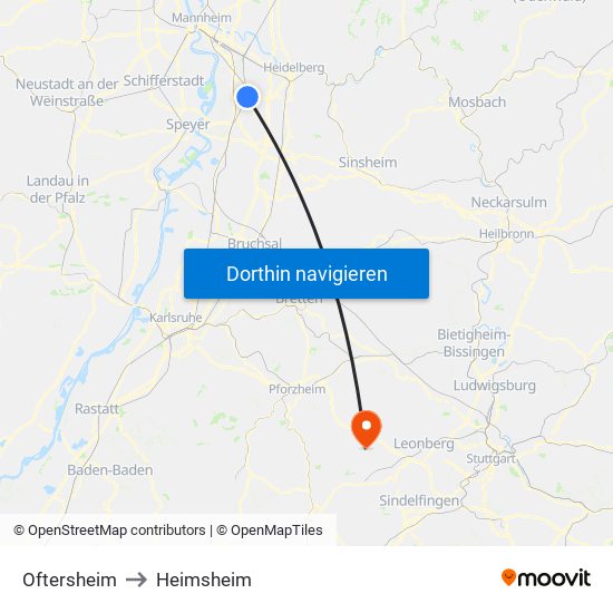 Oftersheim to Heimsheim map