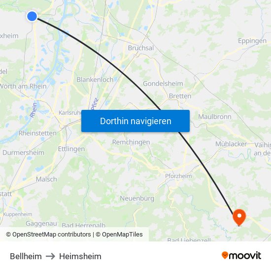 Bellheim to Heimsheim map