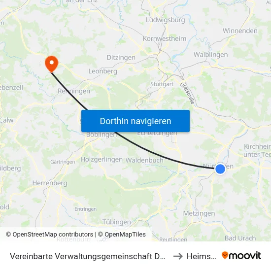 Vereinbarte Verwaltungsgemeinschaft Der Stadt Nürtingen to Heimsheim map