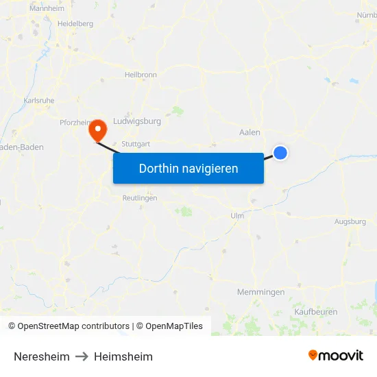 Neresheim to Heimsheim map