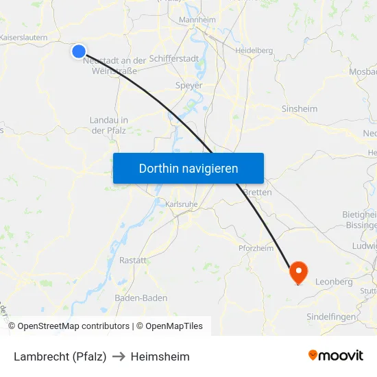 Lambrecht (Pfalz) to Heimsheim map