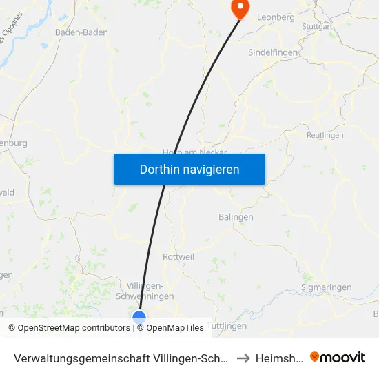 Verwaltungsgemeinschaft Villingen-Schwenningen to Heimsheim map