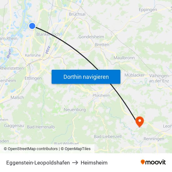 Eggenstein-Leopoldshafen to Heimsheim map