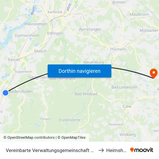 Vereinbarte Verwaltungsgemeinschaft Sinzheim to Heimsheim map