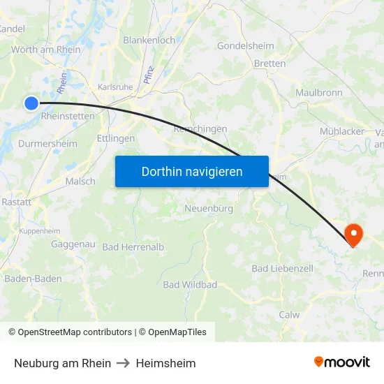 Neuburg am Rhein to Heimsheim map
