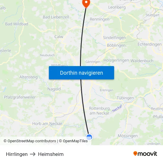 Hirrlingen to Heimsheim map