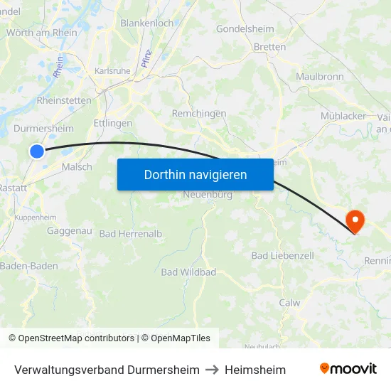 Verwaltungsverband Durmersheim to Heimsheim map
