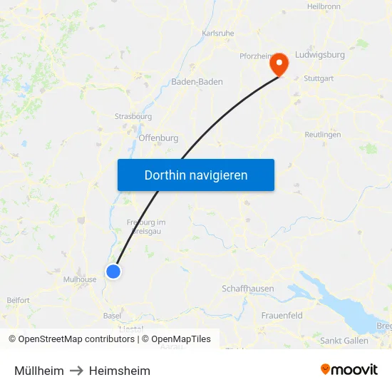 Müllheim to Heimsheim map