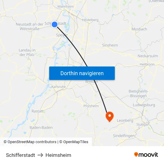 Schifferstadt to Heimsheim map