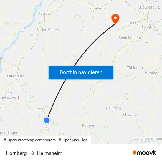 Hornberg to Heimsheim map